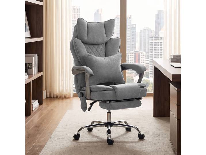 HOMCOM Fauteuil Bureau Massage Chauffant Réglable Gris 180kg