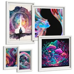 BILDER SET 5er Set - 50x50 cm & 20x30 cm & 40x60 cm Weißer Rahmen - Farbenfrohe Fantasy-Kunstillustrationen