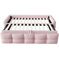 OKWISH Polsterbett in Lammfell-Optik Rosa, ausziehbar, 90/180x190 cm, mit Lattenrost