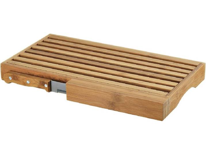 Zeller Snijplank/broodplank met kruimelbak en mes - bamboe - 40 cm