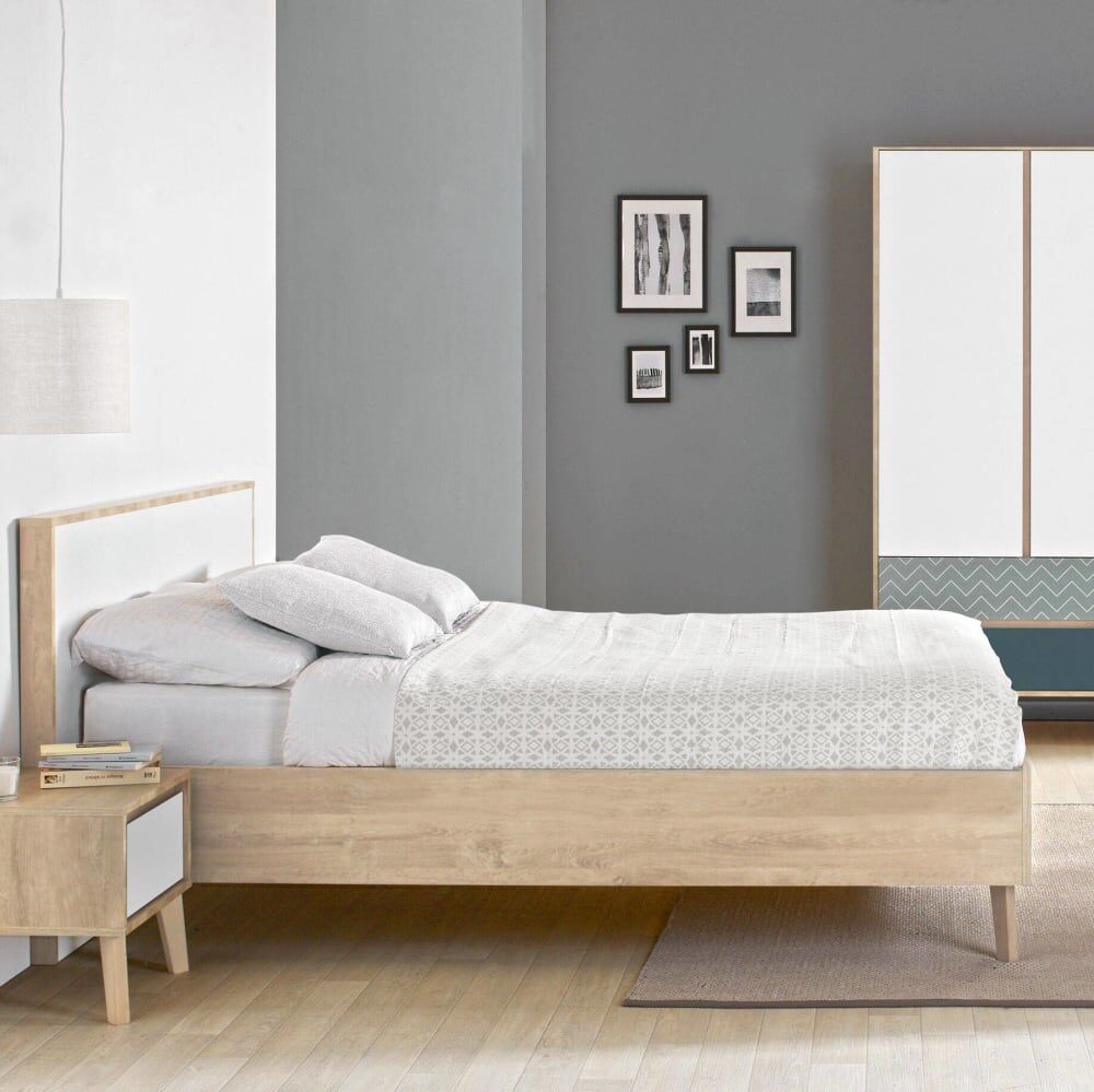 Gami Lit effet bois 140 x 200 cm Blanc 208x93x148cm