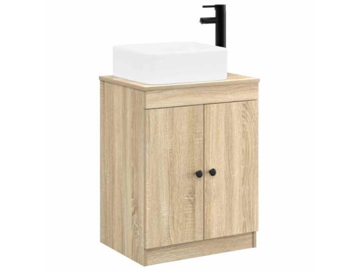 Badezimmermöbel-Set Eiche Sonoma, technisches Holz mit Waschbecken und 2 Türen, 1 Einlegeboden, feuchtigkeitsbeständig, moderner Stil, einfache Montage, effiziente Lagerung