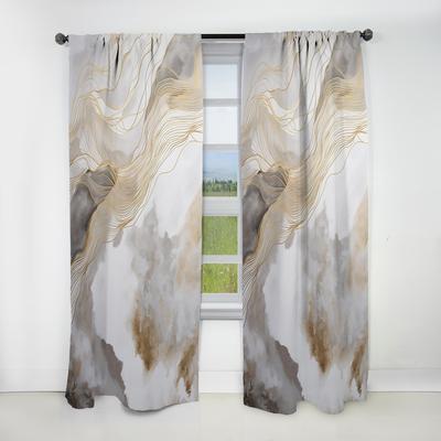 DESIGN ART Designart - Gold And Grey Abstracted Line Artistry V - Line Art Curtain - Blackout Abstract Curtain - 1 Panel