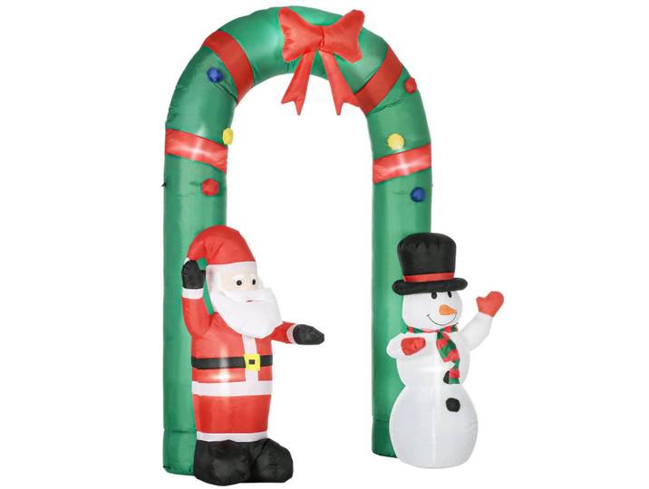 Homcom Weihnachtsdeko 2,45 m Torbogen mit Weihnachtsmann und Schneemann aufblasbar LEDs, Mehrfarbig, Kunststoff, 80x245x198 cm, Dekoration, Weihnachtsdekoration