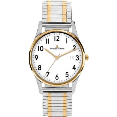 Quarzuhr JACQUES LEMANS "London", gold (silbergoldfarben, weiß, silbergoldfarben, weiß), Armbanduhren, Damen, silbergoldfarben, Quarzuhr, Armbanduhr, Damenuhr, Edelstahlarmband, analog, Tag