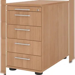 bümö Schreibtisch Schrank abschließbar, Schubladenschrank Holz in Nussbaum, Container mit Schubladen - Schubladen Schrank Büro, Schreibtisch