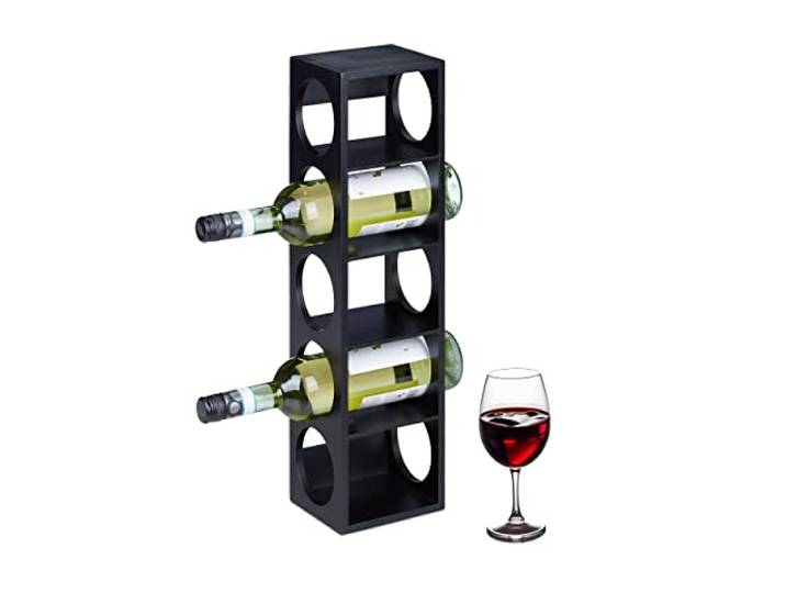 Relaxdays Étagère à vin pour 5 Bouteilles\, en Bambou\, HxLxP : 53x14x12 cm\, Cuisine\, Cave à vin et Bar\, à Poser\, Noir