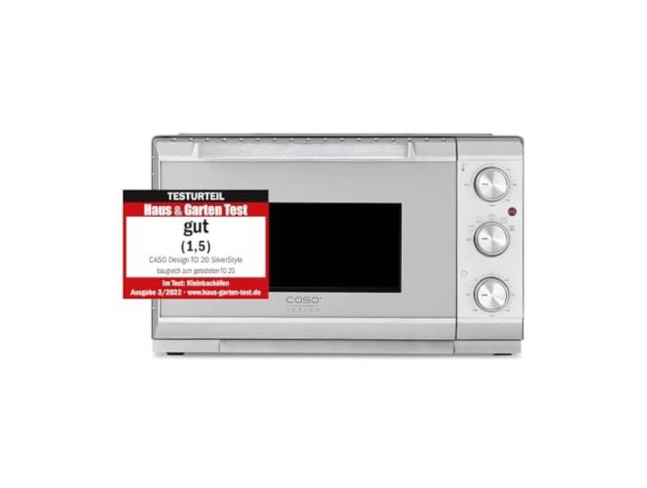 CASO TO 20 SilverStyle - Backofen, 20L, 3 Einschubebenen, 70-230°C 5-fach Funktion: Heißluft, Drehspieß mit Motor, Oberhitze, Unterhitze, Ober- und Unterhitze