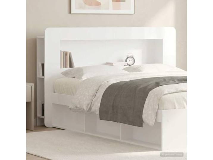 RJPLMFV Bettkopfteil, weiß, glänzend, Holz Regalaufbewahrung, modernes Design, Wandbefestigung inklusive, einfache Reinigung