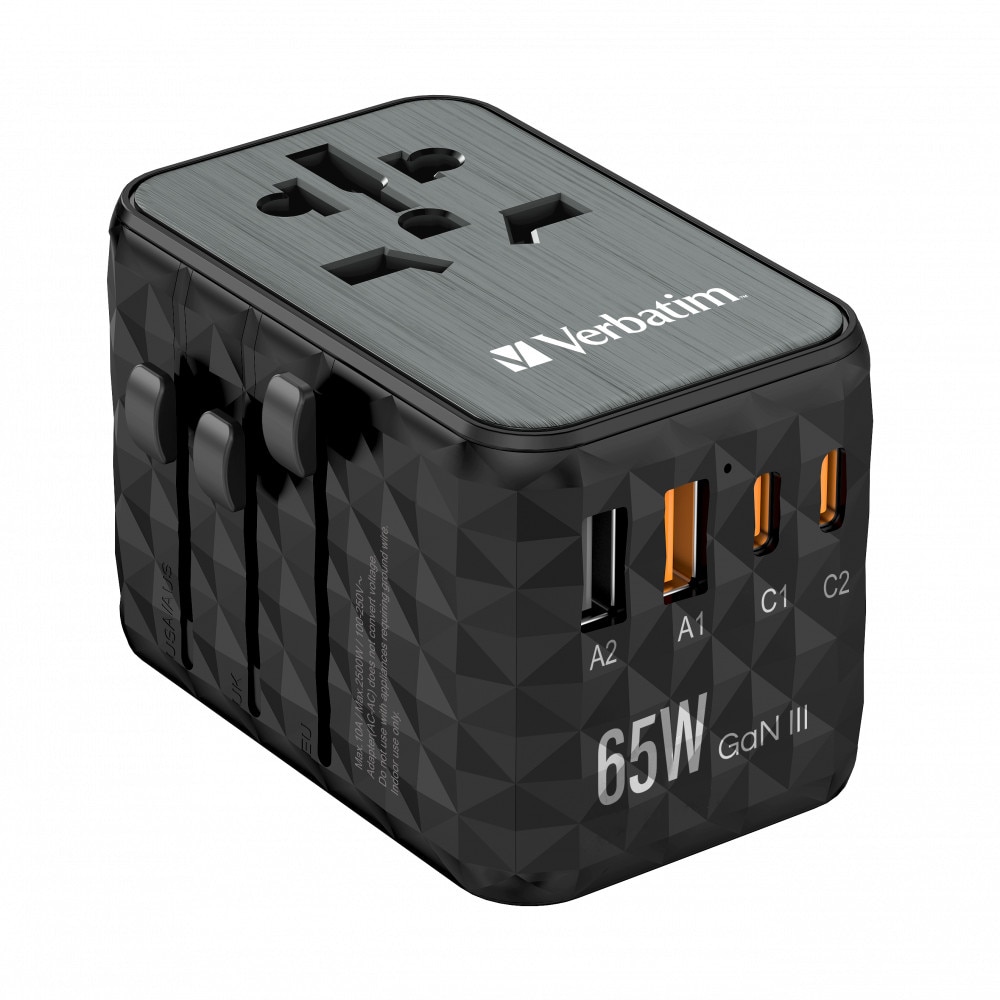 Verbatim 32120 GaN III-Universal-Reiseadapter 65W Power Delivery 3.0; Quick Charge 4+