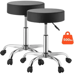 VEVOR Rollhocker 226,8 kg, Bürohocker mit PU-Rolle, Drehhocker Höhenverstellbar, Ergonomischer Sitz aus PU-Leder mit Dicker Polsterung, 360° Drehbar, für Salon, Klinik & Arztpraxis, 2er-Set
