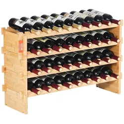 VEVOR Weinregal stapelbar 36 Flaschen, stabiles Flaschenregal, 4-stufiges Lagerregal aus massivem Bambusholz, freistehendes Weinregal, wackelfreie Regale für Küche, Bar und Keller  (natürliche Farbe)