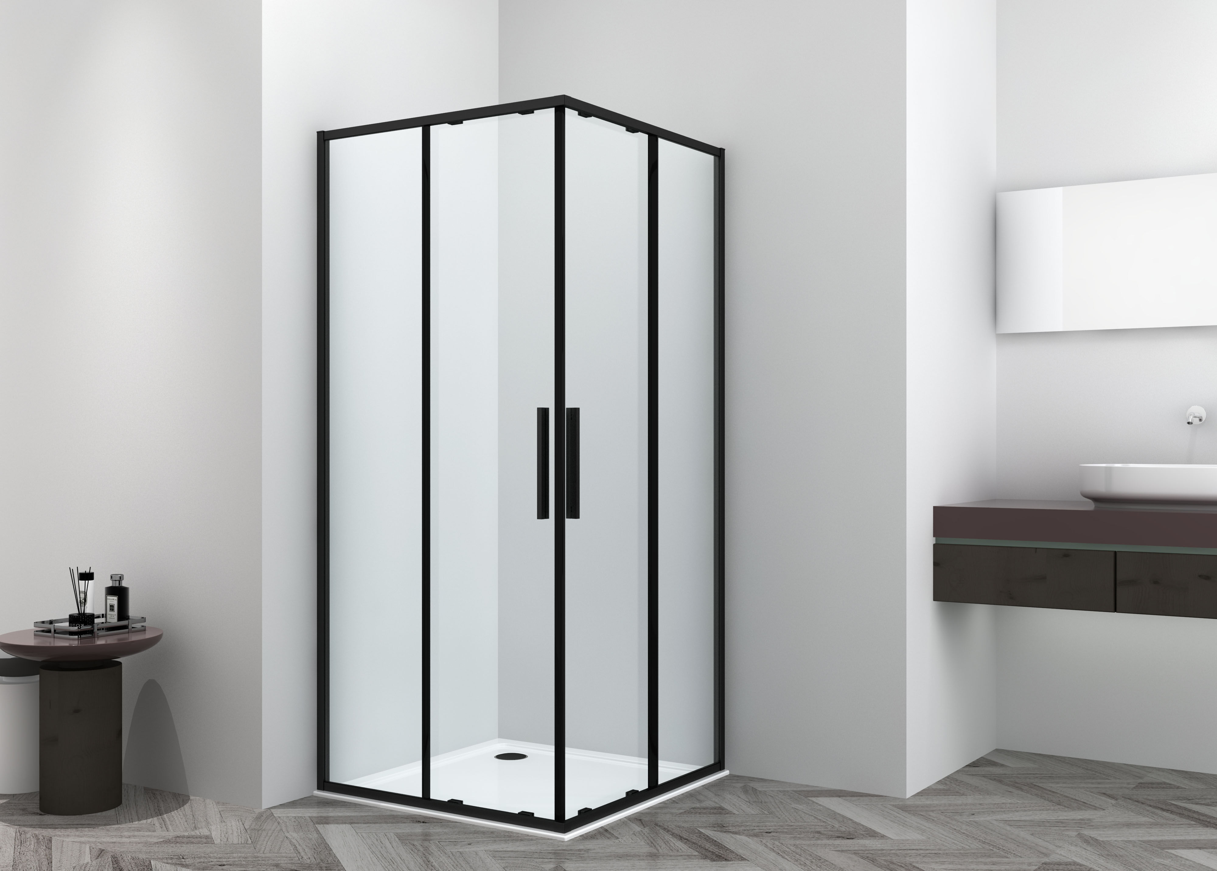 Dusch-Schiebetür SANOTECHNIK "Sanotechnik SlimLine Eckdusche Schiebetür schwarz", schwarz, B:100cm H:200cm, Duschtüren, Dusch-Schiebetür, linke und rechte Schiebetür sind separat zu bestellen