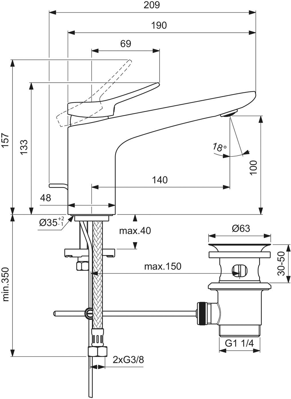 Ideal Standard Waschtischarmatur mit Ablaufgarnitur