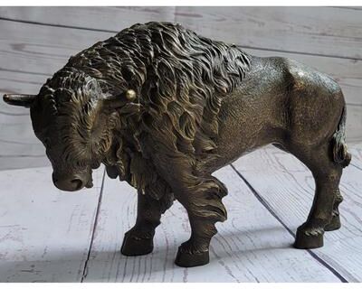 Bronzhaus American Buffalo Imitative Bull Bison Bronze Metal Figure Figurine Sculpture Statue Western Decor 8 Inches X 11 Inches