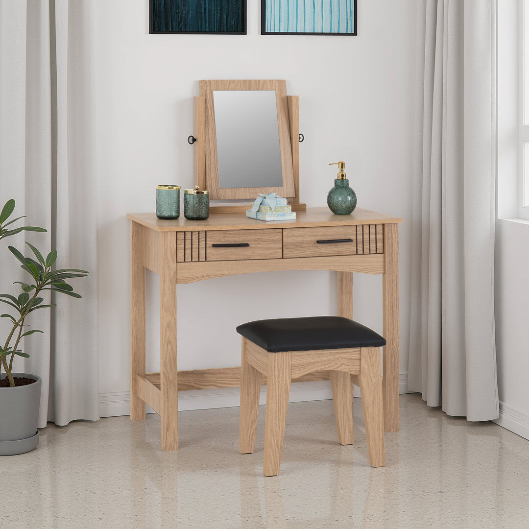 17 Stories Tannah Dressing Table Natural Oak Effect 122.5cm H X 90cm W X 40cm D