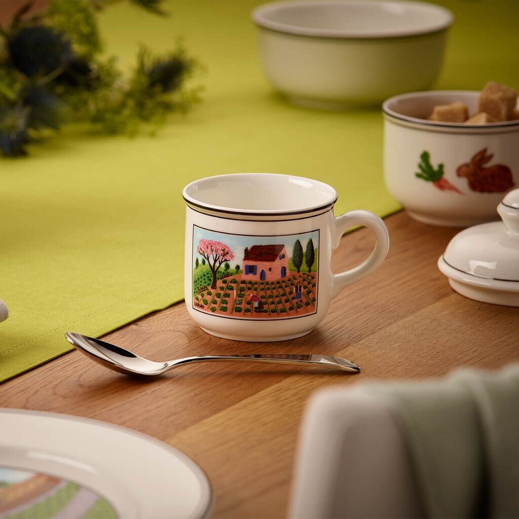 Tasse VILLEROY & BOCH "Kaffeetasse mit Untertasse Design Naif 200 ml bunt", bunt, Porzellan, Trinkgefäße, Tasse
