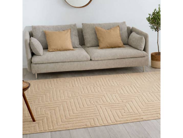 Tapis salon motif labyrinthe en 3d beige - 80x150 cm