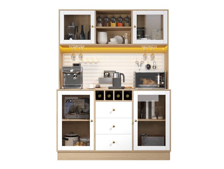 Flieks Buffet LED Weinregal Weiß, Glas, 140x185.7x40 cm, Esszimmer, Anrichten, Buffetschränke