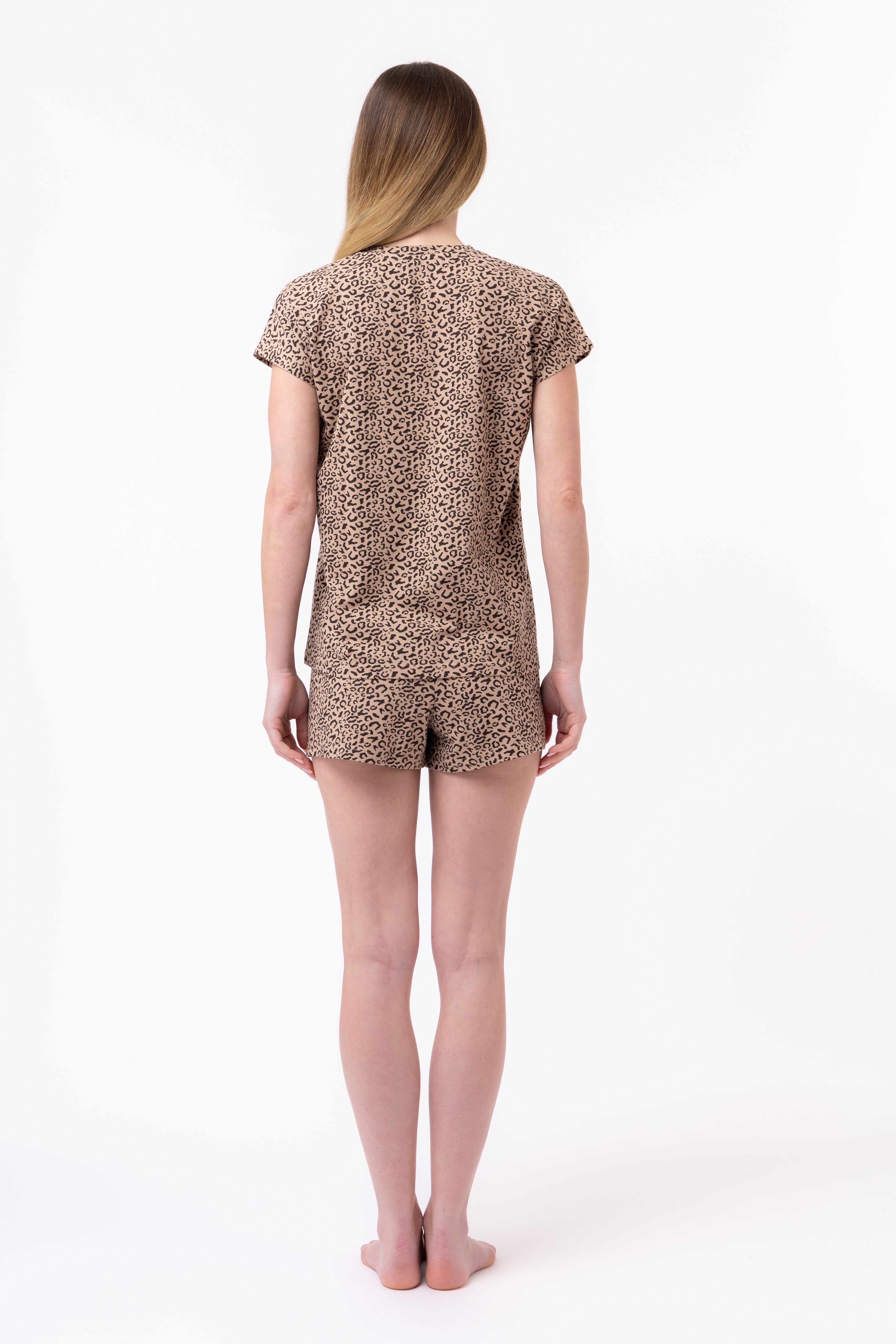 Shorty FILA, Damen, Gr. XS, beige (savage), Jersey, Obermaterial: 100% Baumwolle, bequem kurz, Rundhals, Homewear-Sets Shorty, im Animal-Look, Baumwolle, Kurzarm savage XS