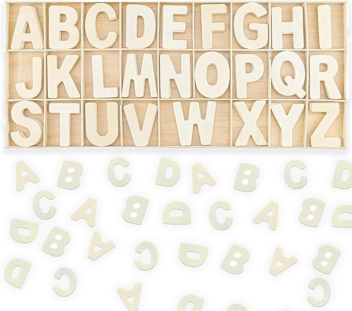 Houten Letters Set met 130 Stuks in Tray, Hoofdletters A-Z voor Creatieve Klussen, Bruiloften en Thuisdecoratie