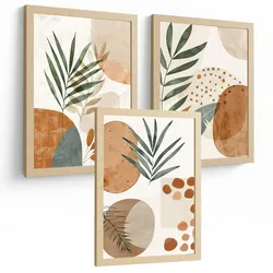 POSTER 3er Kunstdruck-Set Wandbilder Floral Abstrakt modern Wohnzimmer Deko, Schlafzimmer, Küche, Badezimmer Leichter Holzrahmen A3