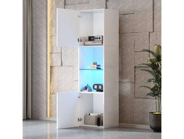 Vitrine blanche brillante avec éclairage LED 1 étagère en verre vitrines sur pied armoires hautes armoires de rangement