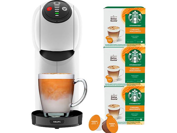 NESCAFÉ DOLCE GUSTO Kapselmaschine KP2431 Genio S , weiß, B:14,3cm H:32,7cm T:32,6cm, Kaffeemaschinen, inkl. 3 Pakete Starbucks Caramel Macchiato im Wert von UVP 17,97 €, Kapselmaschine