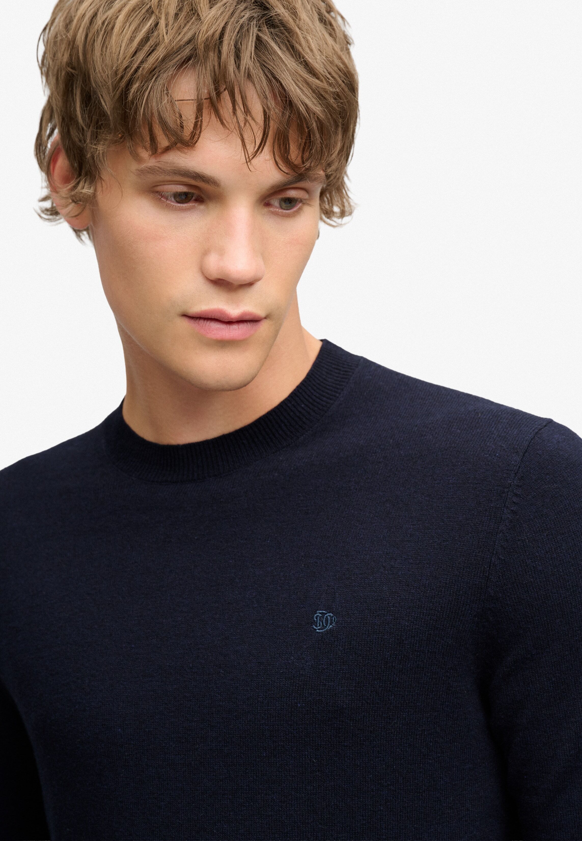 Rundhalspullover SUPERDRY "ESSENTIAL LW WOOL BLEND JUMPER", Herren, Gr. XL, blau (deepest navy), Strick, Obermaterial: 70% Baumwolle, 30% Wolle, unifarben, slim fit normal, Rundhals, Bündchen, Pullover Rundhalspullover, Baumwollmischung, slim fit deepest 