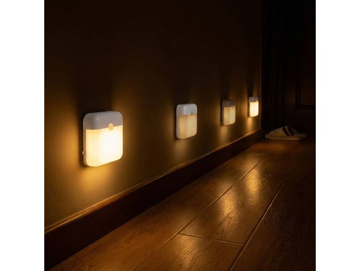 4er-Set LED Nachtlicht & Schrankleuchte mit Bewegungssensor, 7,8 x 8 cm