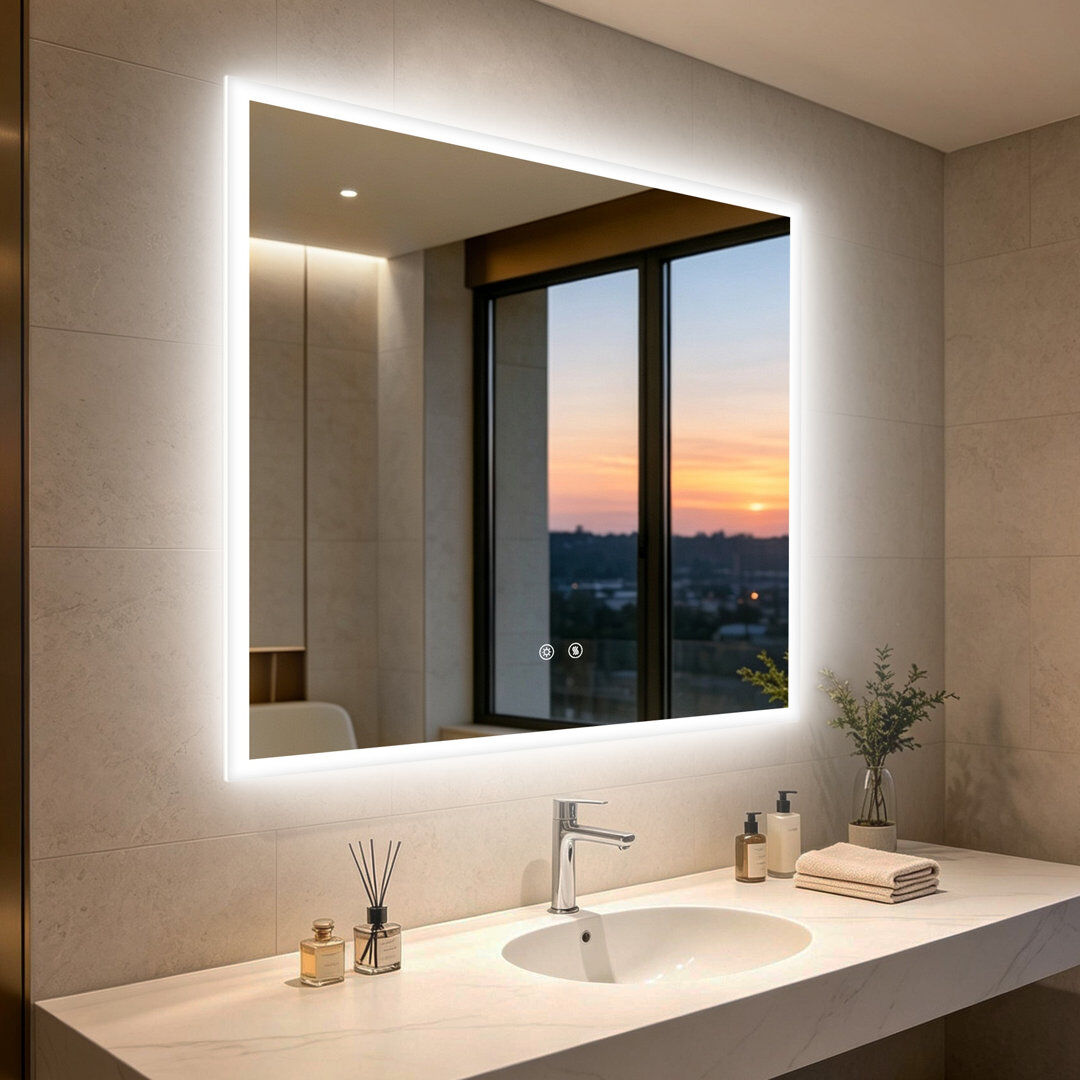 Metro Backlit Led Wall Mirror Silver 90 cm H x 90 cm W