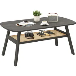 Helloshop26 - Rechteckiger Couchtisch 100 x 55 x 44,5 cm mit Ablagefach rustikales Design dunkelgraues Gummibaumholz 20_0013815