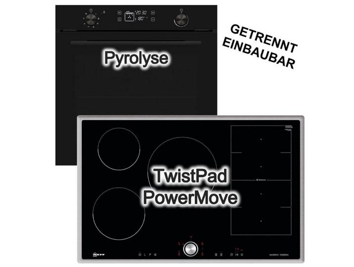 VESTEL Backofen-Set Backofen Pyrolyse visioTouch + Neff 80cm Induktionskochfeld Twistpad