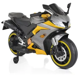Moni Kinder Elektromotorrad Motocross MP3-Funktion Bluetooth Stützräder Lichter grau
