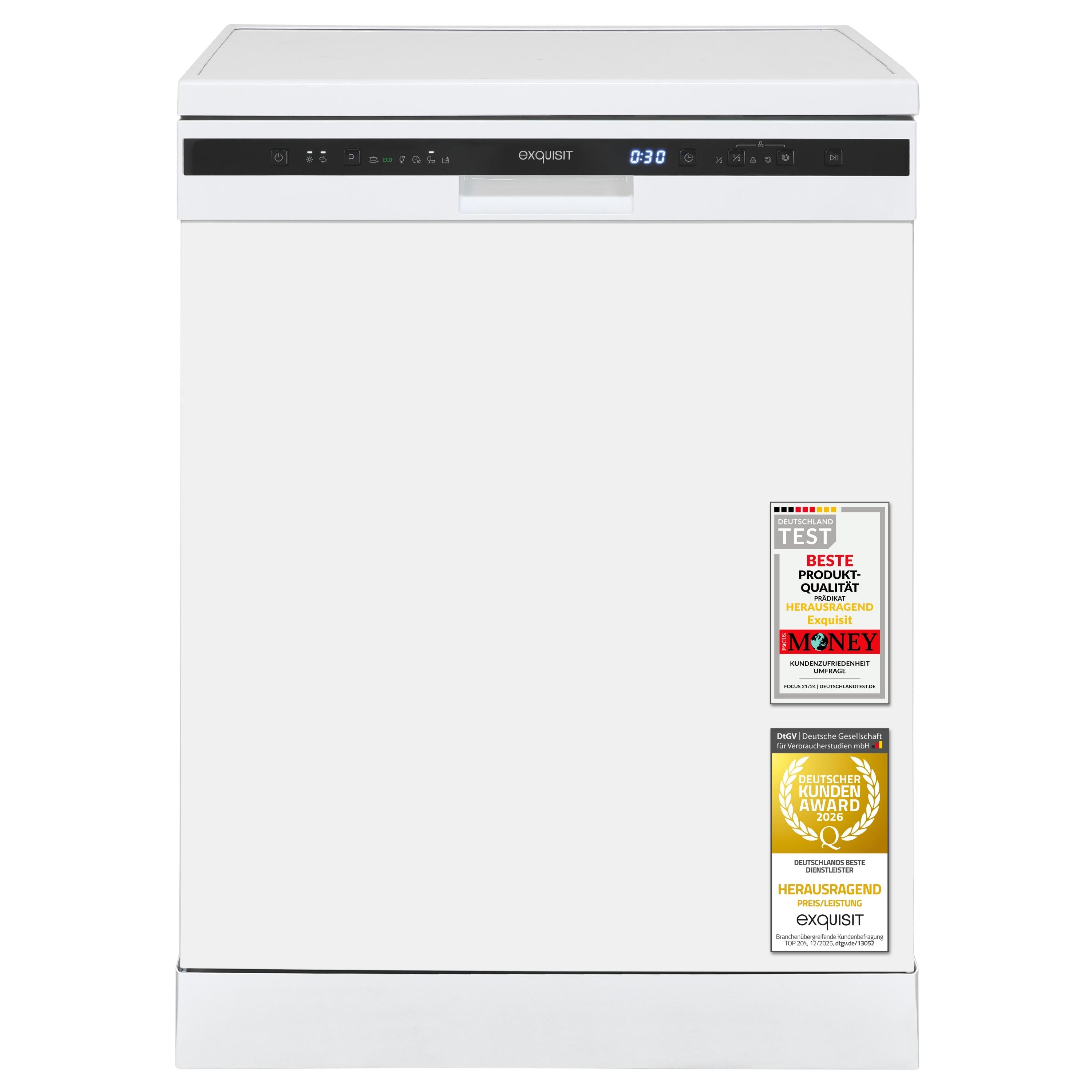Exquisit PLUS Geschirrspüler 60 cm, 12 Maßgedecke, Unterbaufähig, Startzeitvorwahl, 11 Liter, GSP56312-030E weiss