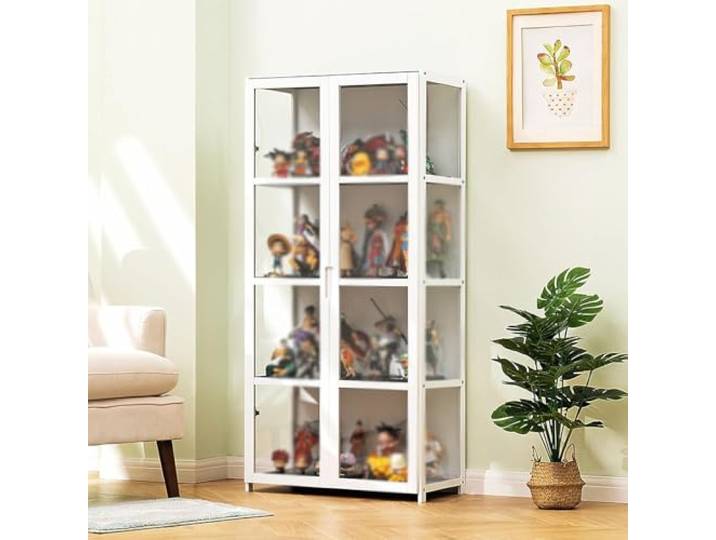 Hynbdes Acryl-Vitrine mit zwei Türen, Wohnzimmer-Vitrine, Vitrine, harteTextur, staubdichte Versiegelung, verwendet in einer Vielzahl von Szenen(4 Etagen, weiß, 42 x 33 x 130, drei Seiten transparent)