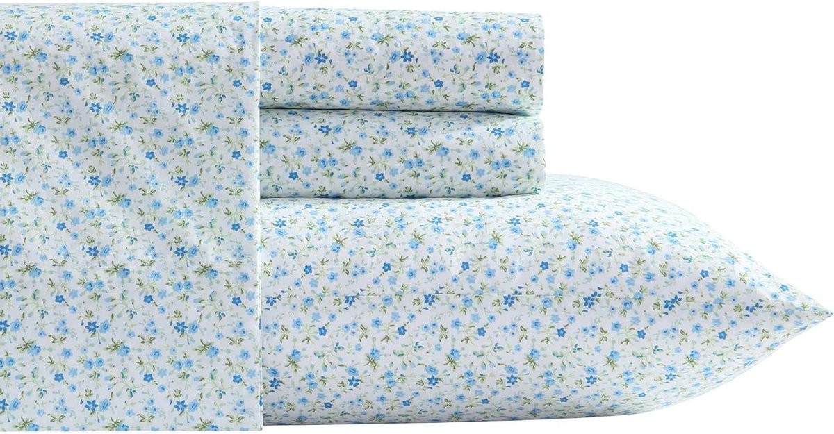 Kingsize Beddengoed Set van 100% Percal Katoen met Laken en Kussensloop in Hemelsblauw