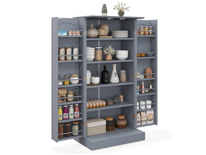 GOPLUS Buffet de Cuisine 60x40x120CM avec 17 Etagères-1 Armoire à 5 Niveaux et 2 Portes à 12 Etagères Gris