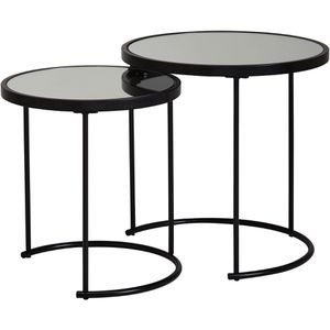 Wohnling Beistelltisch WL5.985, schwarz, aus Metall, rund, 2er Set, verspiegelt