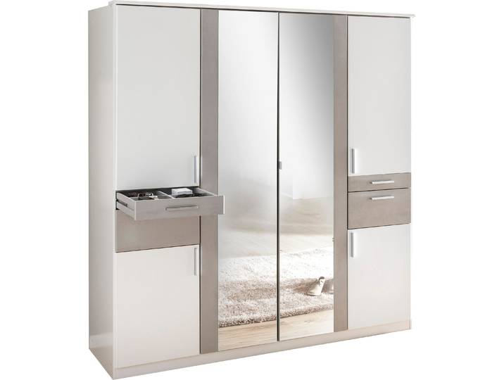 Kleiderschrank WIMEX Koblenz , grau (weiß, betonfarben lichtgrau), B:180cm, Schränke, Kleiderschrank, mit Accessoire-Schubkästen