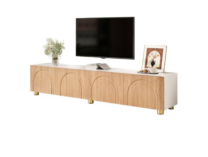 Meuble TV - HIBA - 180 cm - 4 portes - Portes relief 3D - Pieds métalliques