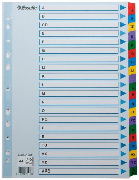 ESSELTE Avdelare, A4, polypropylen, A–Z flikuppsättning, olika färger