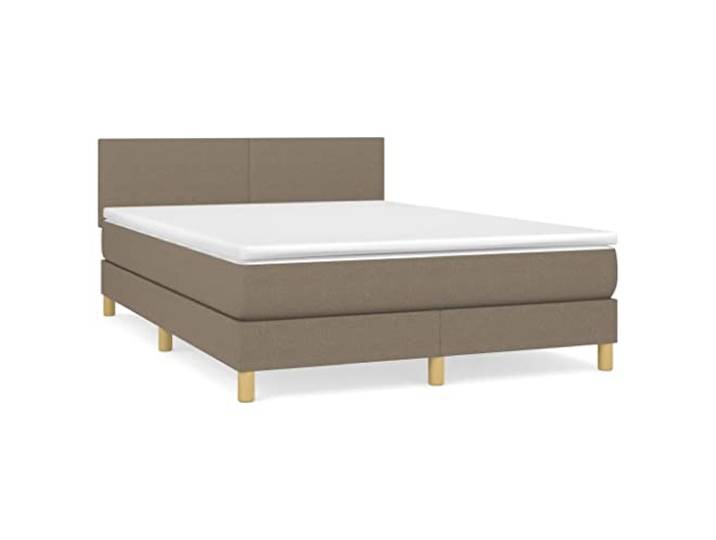 PUGYNBK Boxspringbett, 140 x 190 cm, Taupe Verstellbares Kopfteil, Taschenfederkernmatratze, mittlere Härte, atmungsaktives Gewebe
