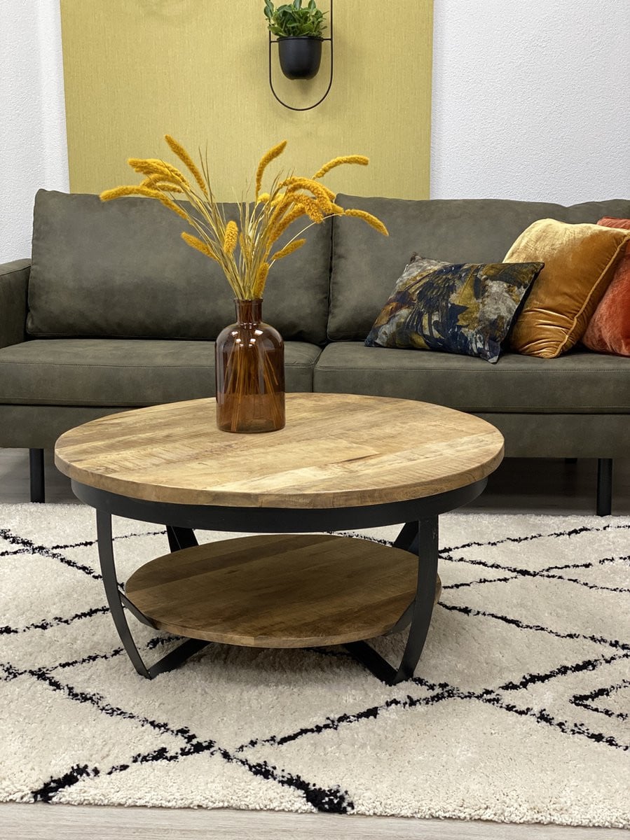 The Copperbarn Salontafel rond mangohout industrieel Diameter: 90 cm
