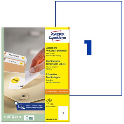 AVERY Zweckform Universal-Etiketten, 210 x 297 mm, weiß 100