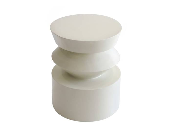 Table basse bout de canapé effet laqué ivoire diam 40 cm