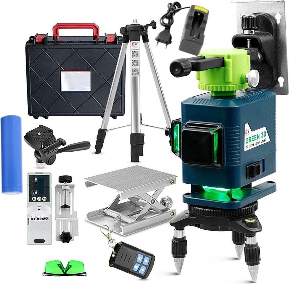 Happyment Zelfnivellerende kruislijnlaser PRO – Laserwaterpas met 12 lijnen, 360° horizontaal en verticaal, inclusief statief en opbergkoffer