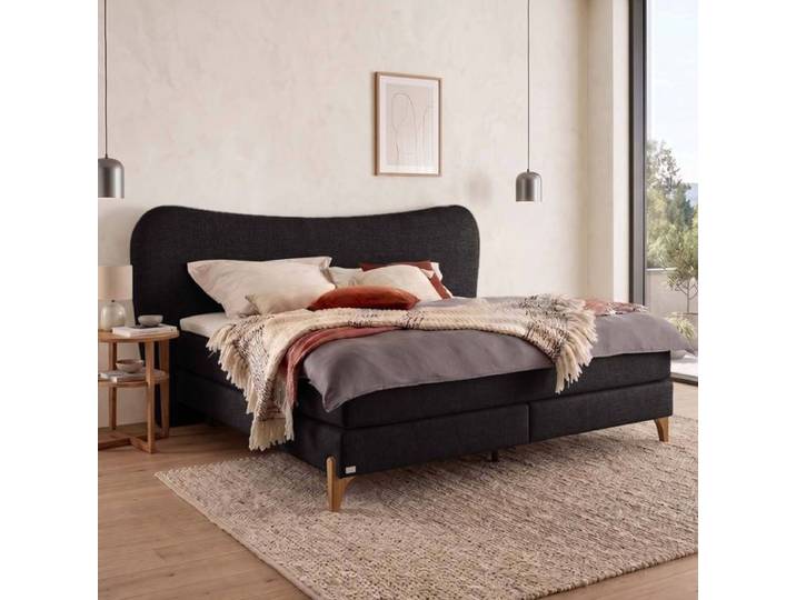 Boxspringbett Saren Webstoff 140x200cm TTF-Box Härtegrad: H3 Dunkelgrau modern