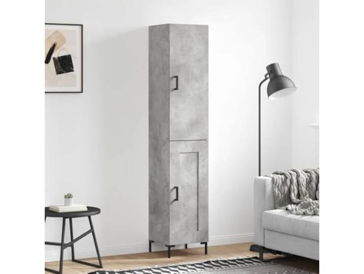 Jkghdrt Highboard Betongrau 34,5x34x180 cm Holzwerkstoff Holzwerkstoff, Metallfüße, Türen, Stauraum, Wohnzimmer, Betongrau