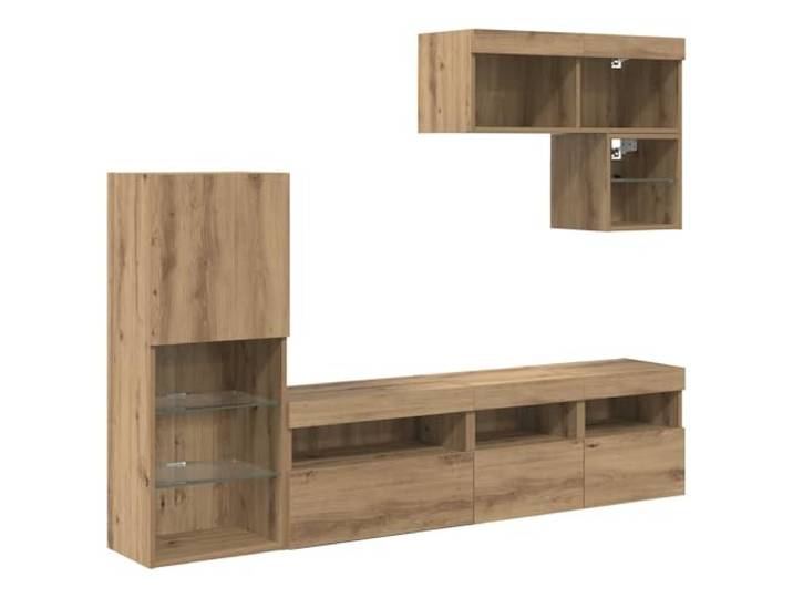GKHPYURE Für TV-Wandmontage, 6 Stück, aus mehrschichtigem Holz Mehrfarbige LED-Streifen, verstellbare Einlegeböden, Scharniertüren, Wandmontiertes Design
